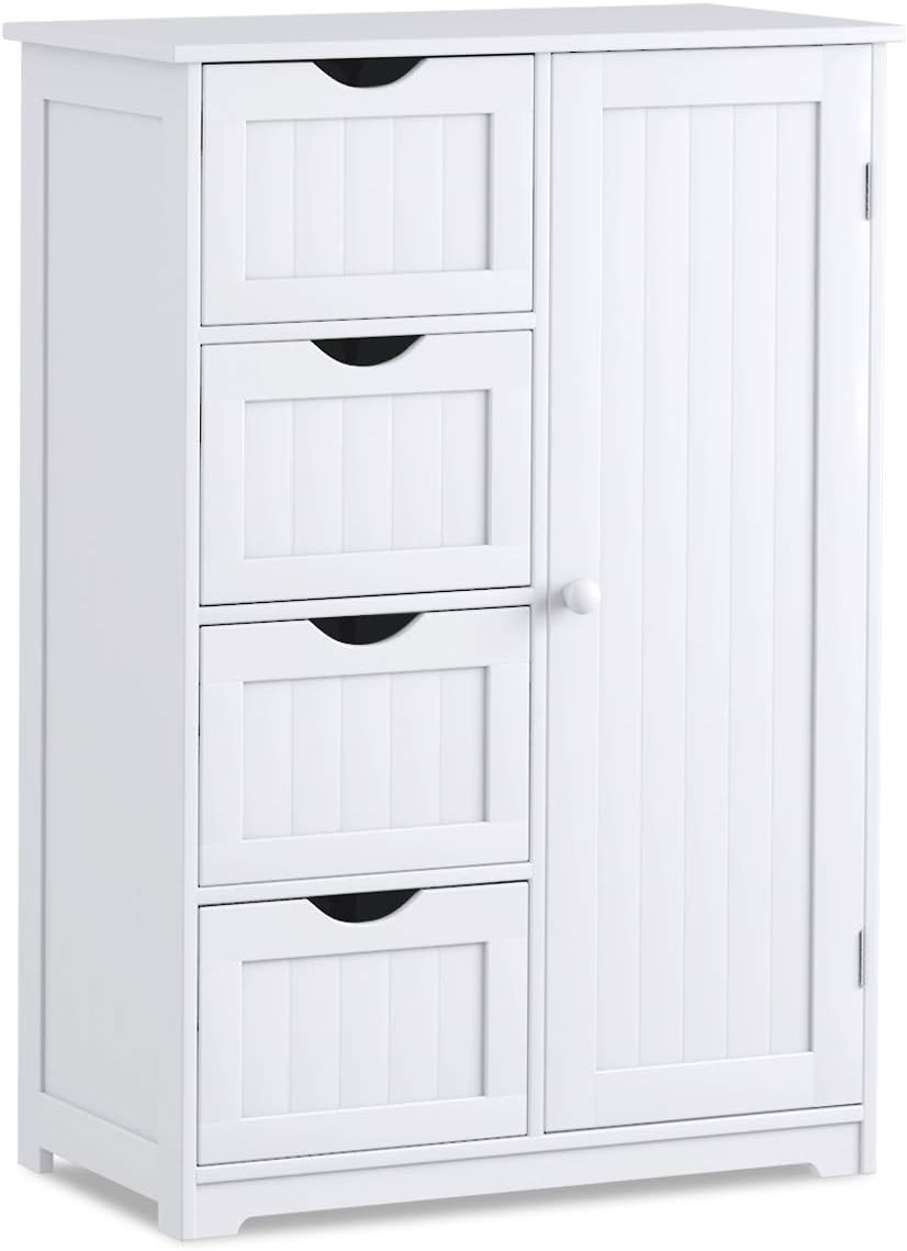 Gray Wooden Bathroom Floor Cabinet with 1 Door & 4 Drawer R24221