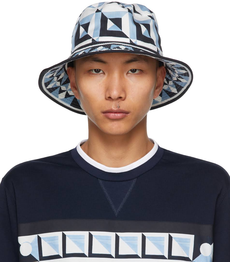 Blue & White Majolica Print Bucket Hat E437