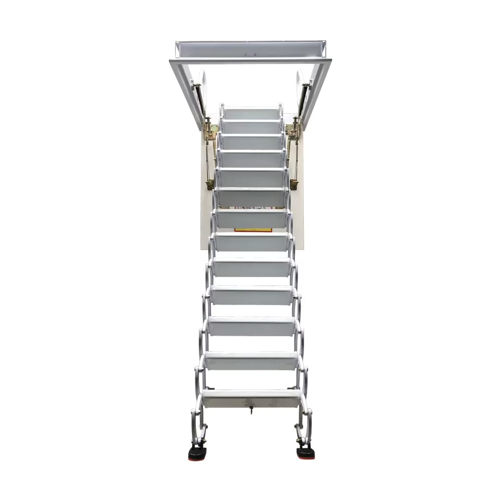Attic Pull Down Ceiling Ladder Stairs Retractable Folding Extension Loft Stairs Ti-Mg Alloy White 31.5*39.37in Max. 10.5ft Height B135826