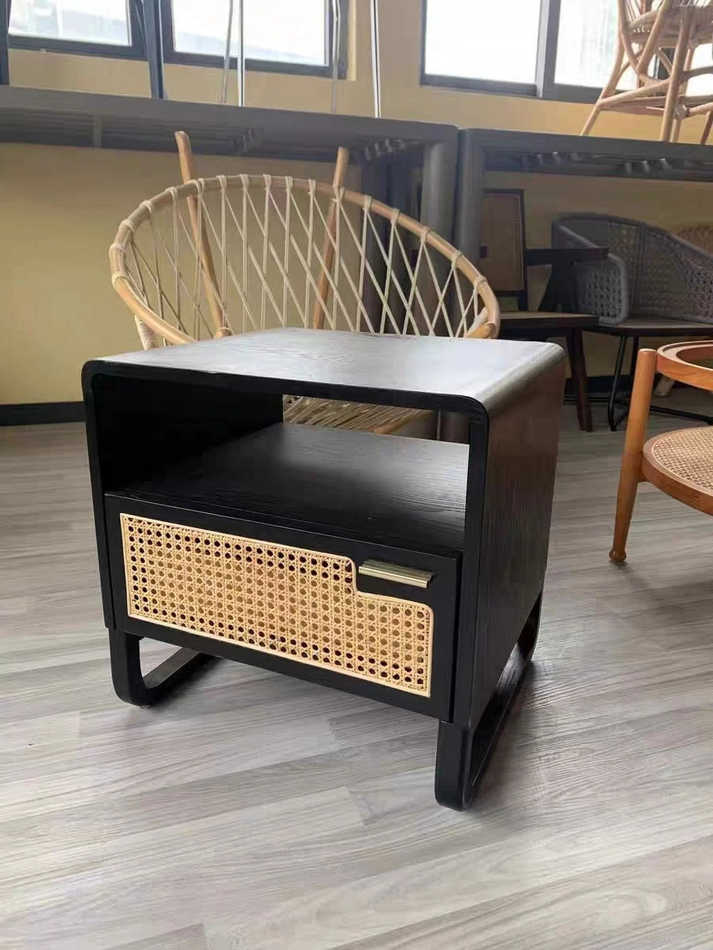 Black Rattan Woven Nightstand with 1 Drawer G938