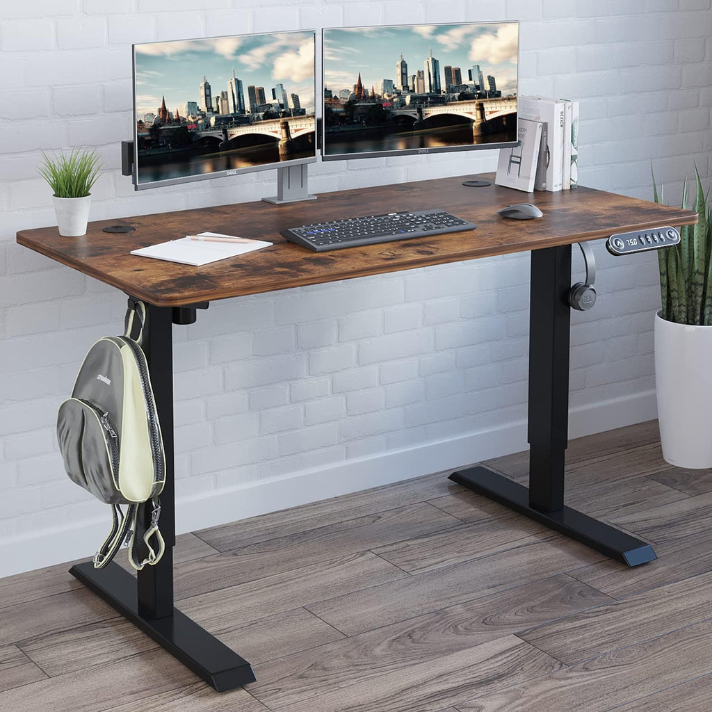 Rustic Brown Black Frame Electric Standing Desk 48 x 24 Inches Y8963