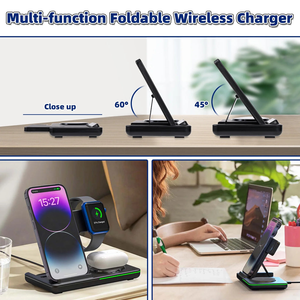 White 18W Foldable Wireless Charging Station A3353