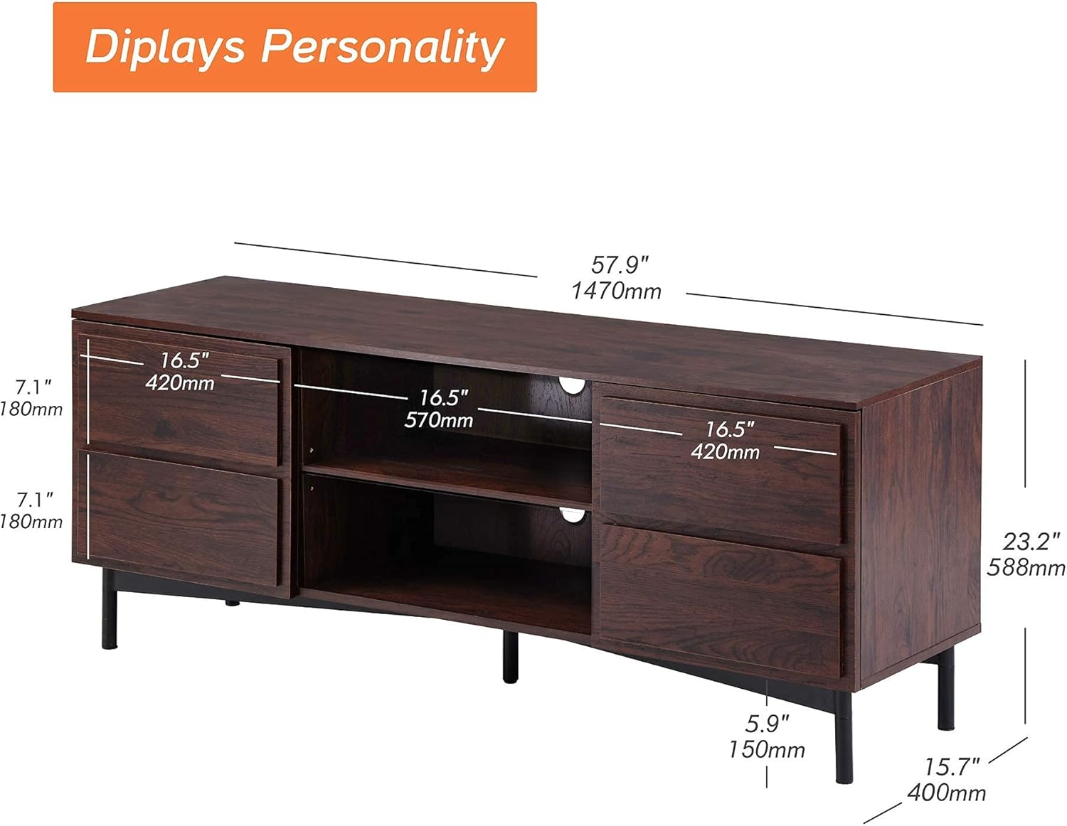 Rustic Walnut Wood TV Stand Y800