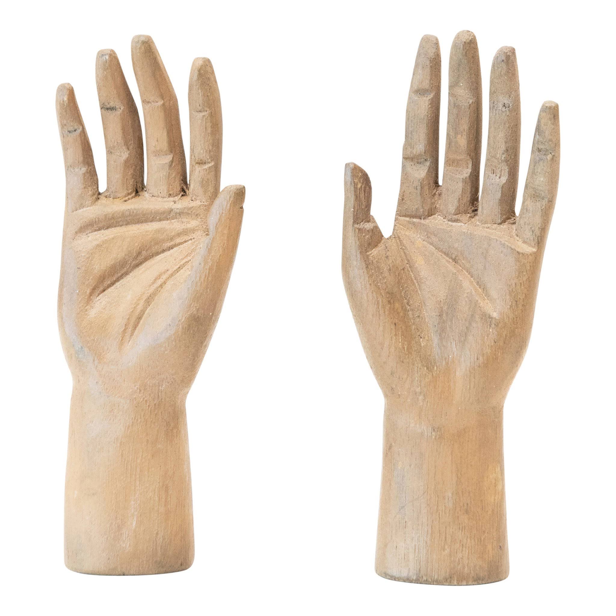 Hand-Carved Mango Wood Hands, Painted Finish, Set of 2 S380