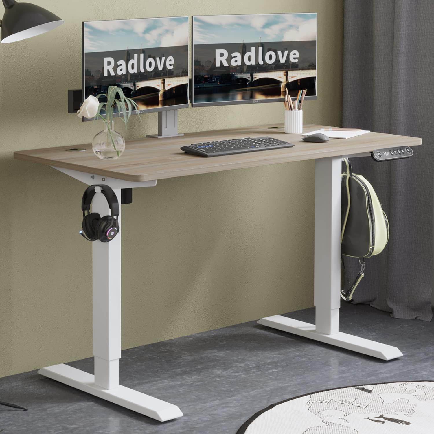 Rustic Brown Black Frame Electric Standing Desk 48 x 24 Inches Y8963