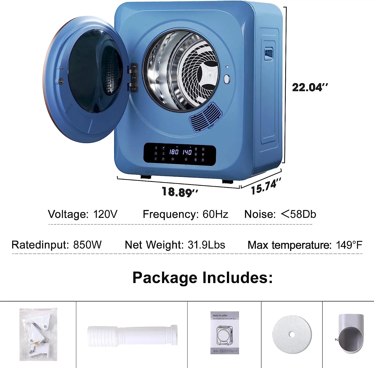 Compact Electric Dryer with Stainless Steel Drum Blue Q388680