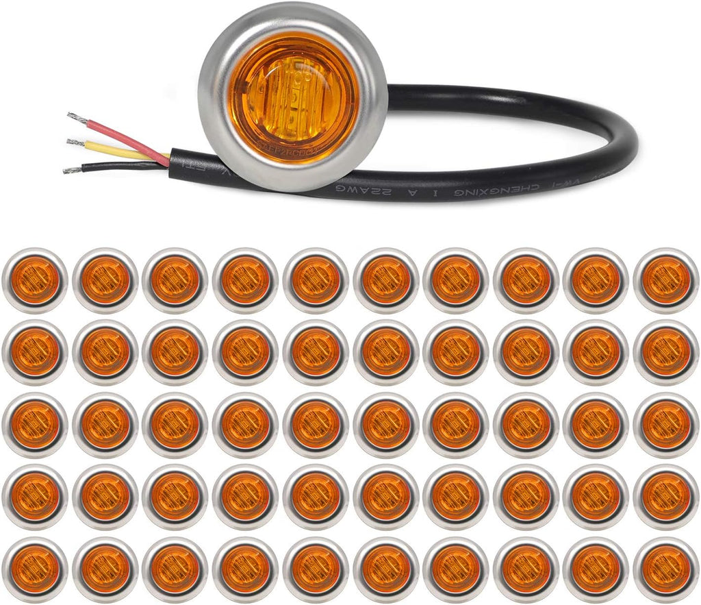 Red LED Side Marker Indicator Lights with Chrome Bezel, 12V DC, Pack of 50 H3508