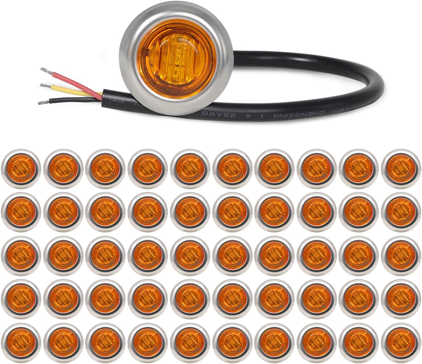 Red LED Side Marker Indicator Lights with Chrome Bezel, 12V DC, Pack of 50 H3508