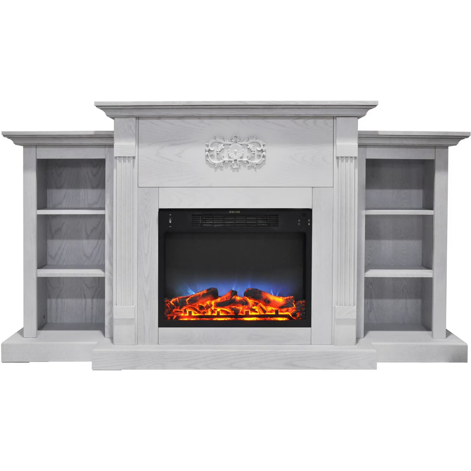 Electric Fireplace with Built-in Bookshelves and Multi-Color LED Flame Display I9736