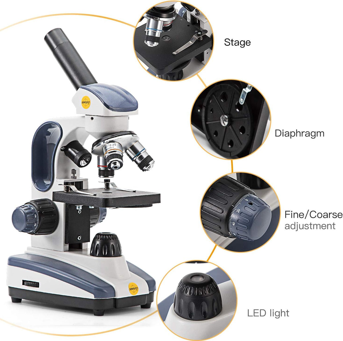 Compound Monocular Microscope with 40X-1000X Magnification J233541