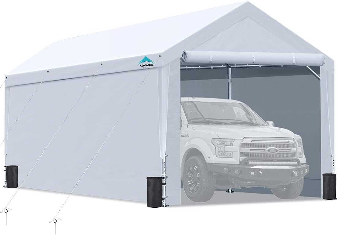 10x20 ft Heavy Duty Steel Carport with Adjustable Height, Sidewalls and Doors C22811