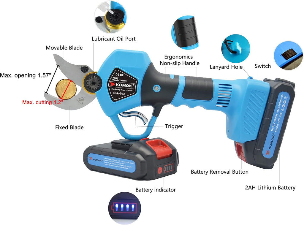 Cordless Electric Pruning Shears with 2Ah Lithium Battery, 30MM Cutting Diameter W466408