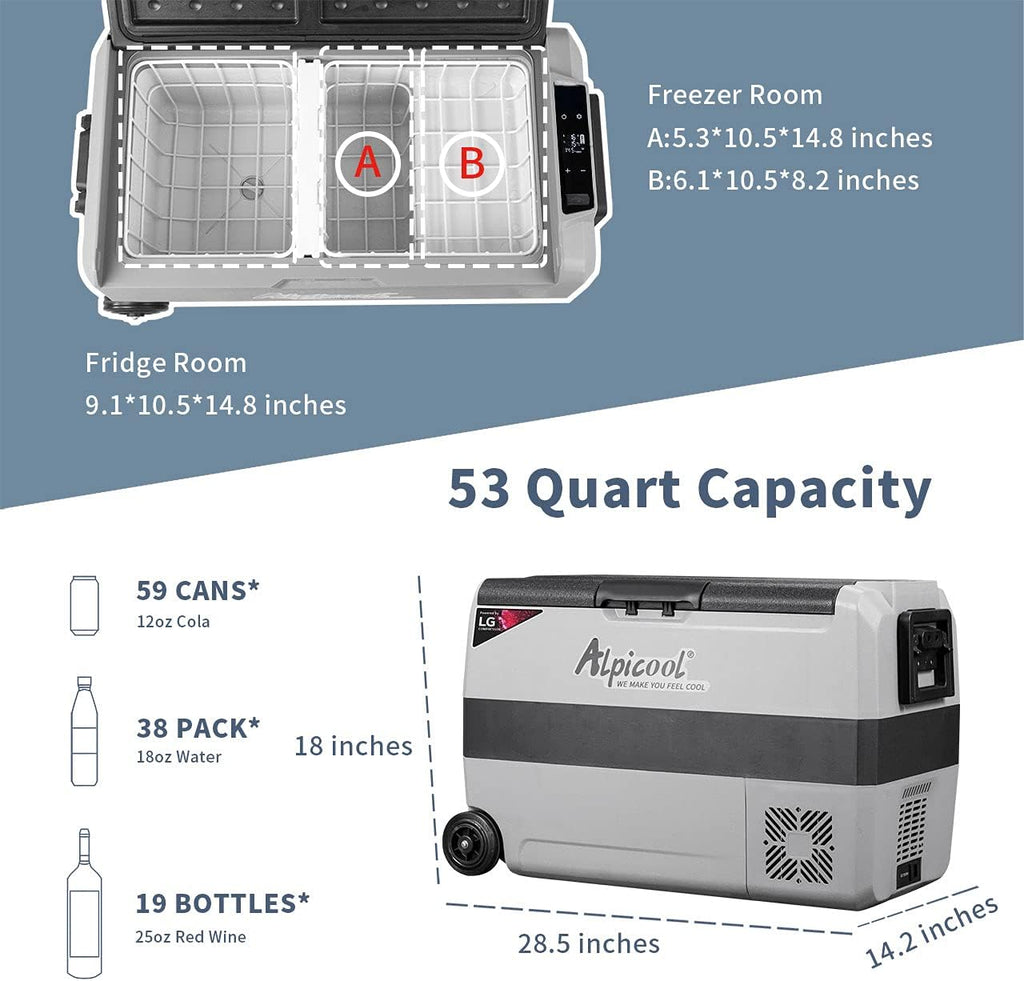 53 Quart Dual Temperature Control Portable Car Fridge Freezer R613