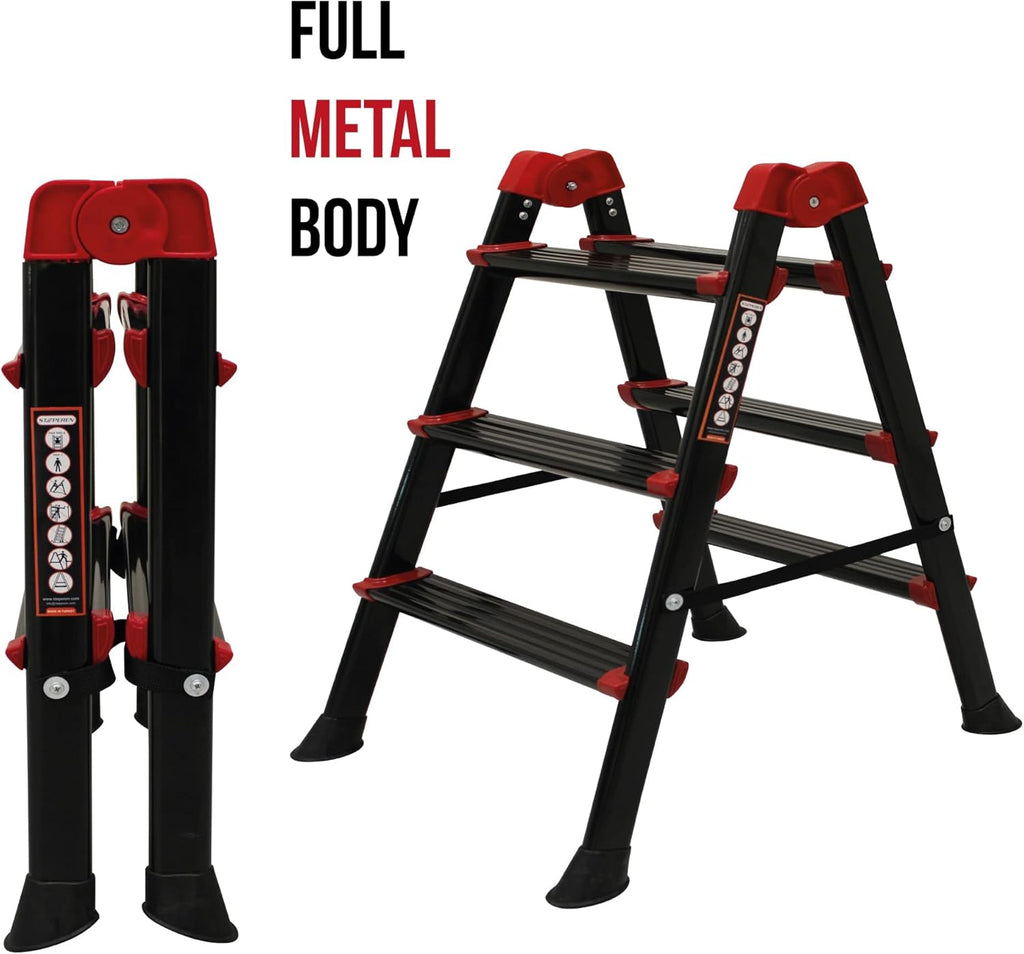 2+2 Step Ladders, Full Metal, Non-Slip Plastic Foot, Loading Capacity 500 LBS, Pack of 2 C804389