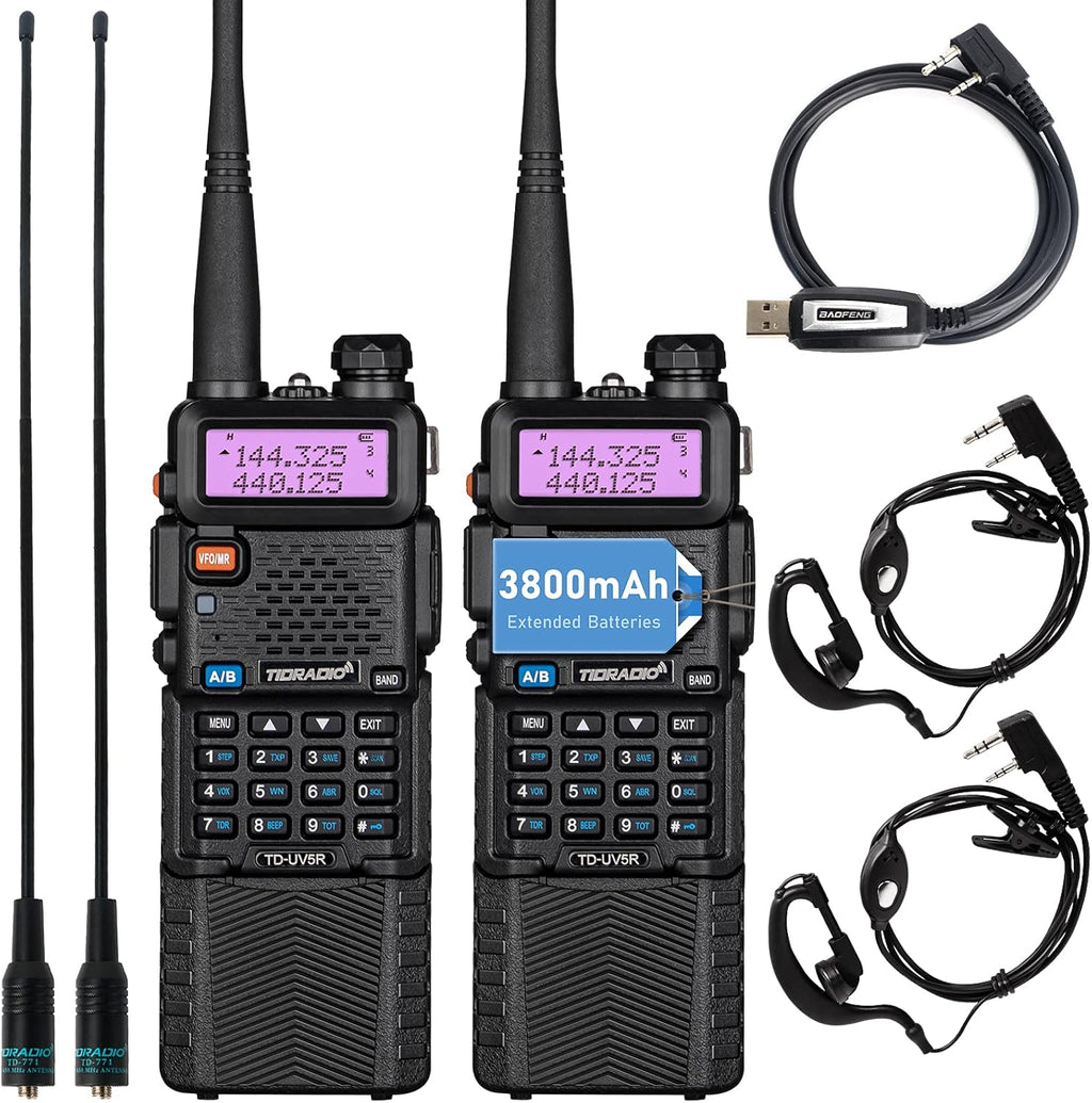 2 Pack Ham Radio Handheld Two Way Radio with Rechargeable 3800mAh Extended Battery G5235