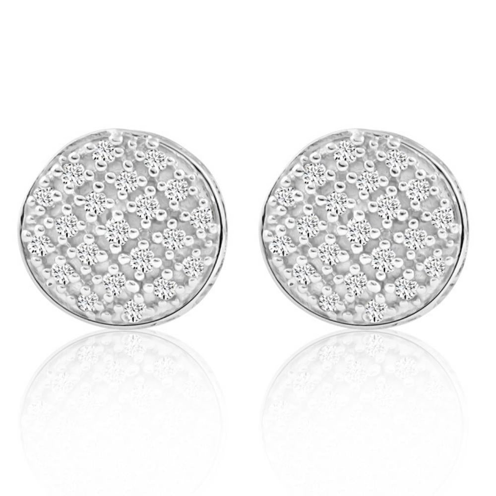 Pave Diamond Round Stud Screw Back Earrings 7mm Wide T580