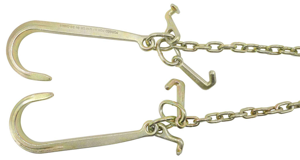 5/16" G70 V-Chain Bridle with 15" Large J Hooks, T-Hook & J-Hook with Grab Hooks 2' Legs (2 Pack) T423798
