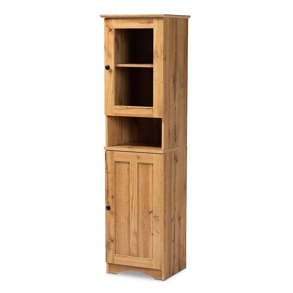 Oak Brown Finished Wood Buffet and Hutch Kitchen Cabinet Y869368