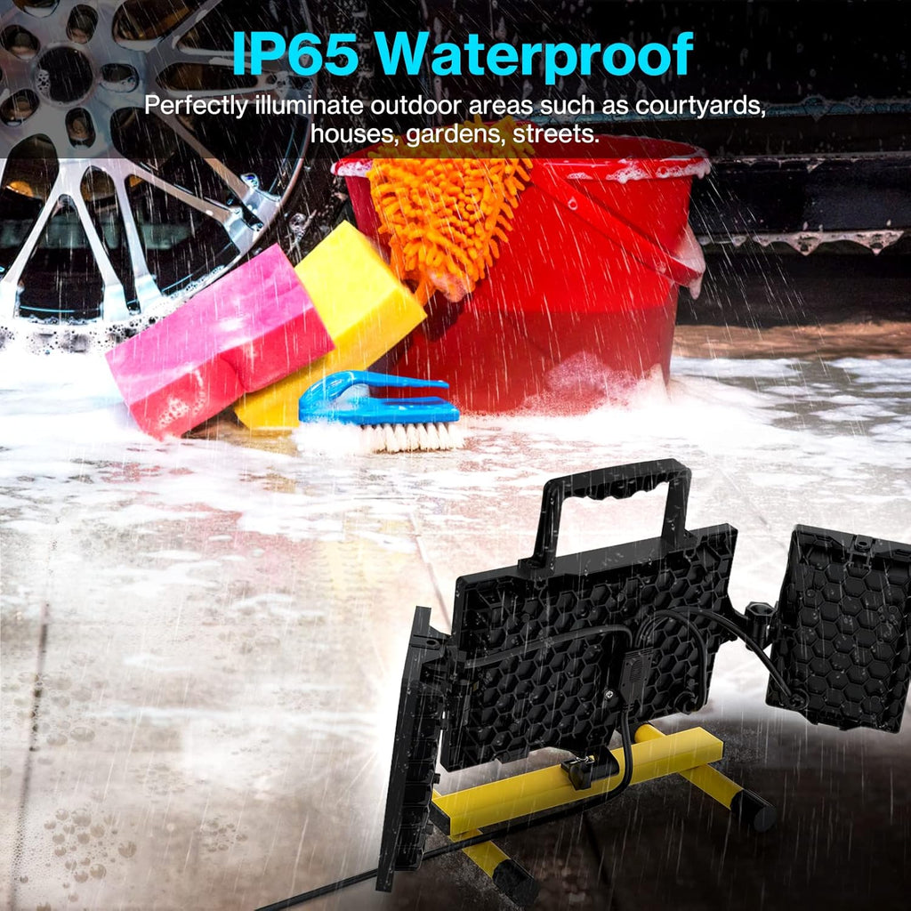 80W LED Work Light, Triple Adjustable Heads, 6500K, IP65 Waterproof, with Stand, Pack of 2 J584950