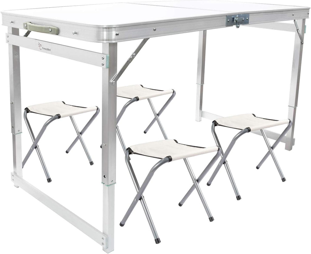 Folding Picnic Table with 4 Stools Aluminum Table Chair Set Z26512