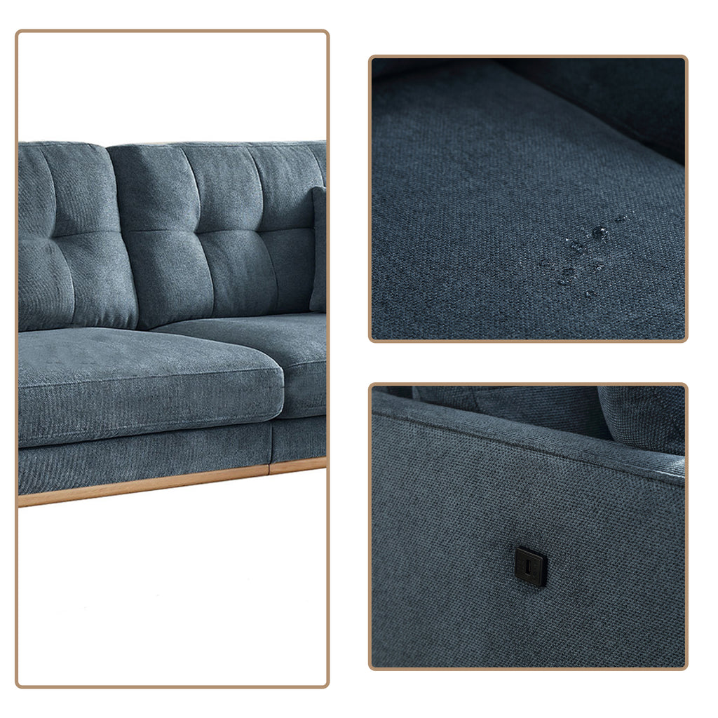 Dark Blue Polyester Three Seat Sofa with Two Pillows Z1160