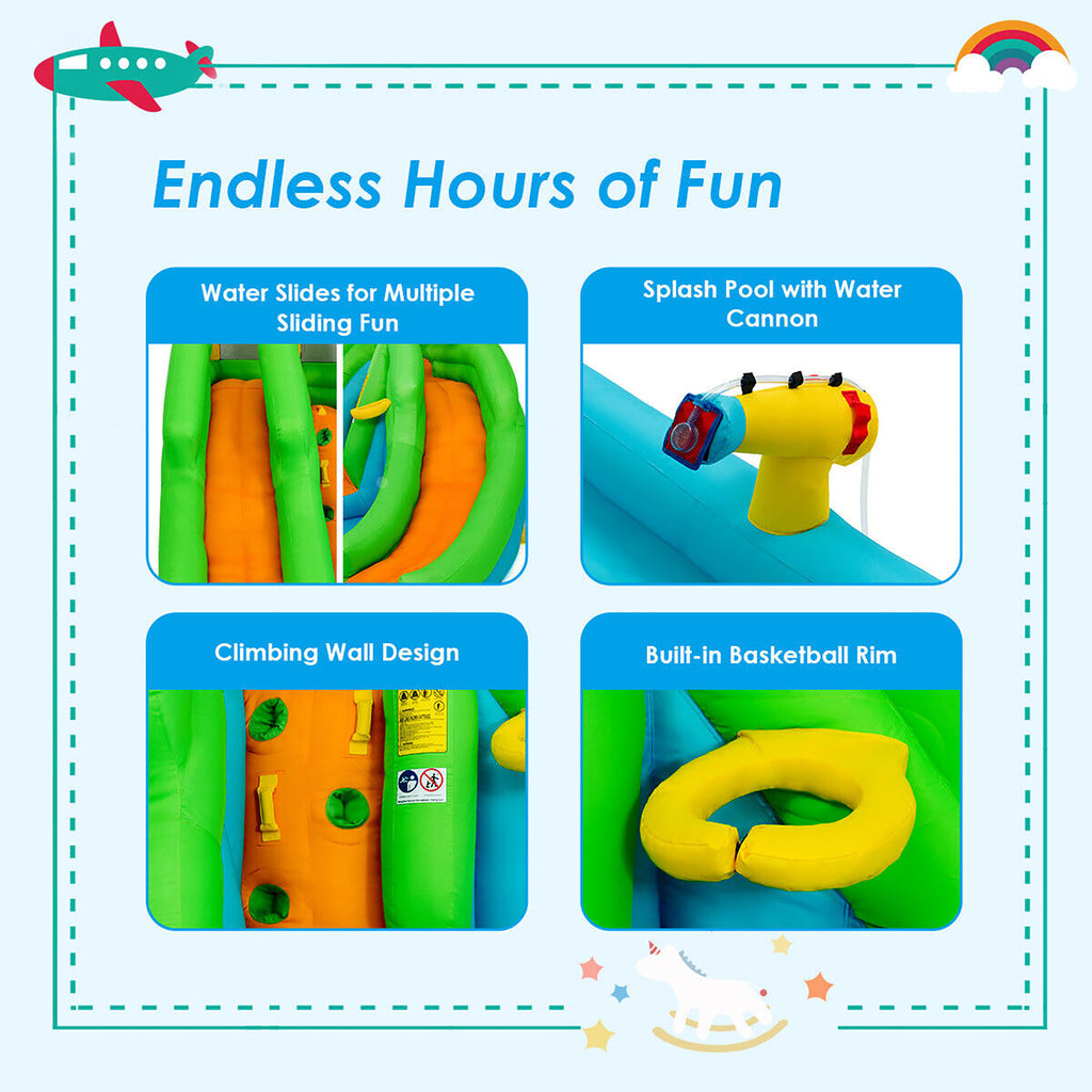 Inflatable Water Park Bounce House Two-Slide Bouncer with Climbing Wall and 550W Blower W57437