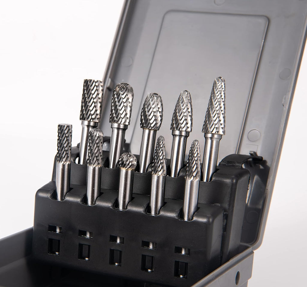 Carbide Burr Set 10pcs Double Cut Rotary Burr Set 1/4 Shank Die Grinder Bits M637995