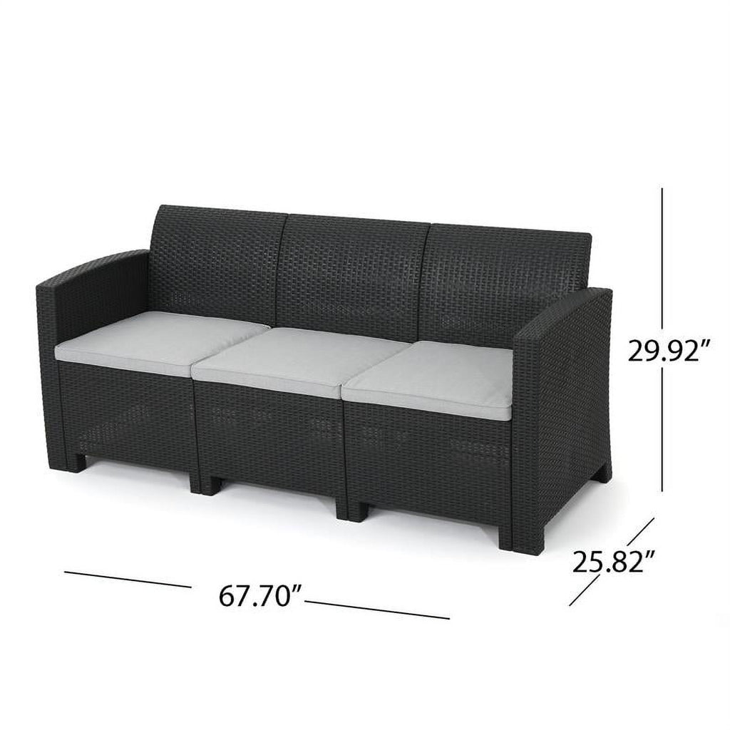 Brown Faux Rattan 3 Seater Sofa Q769