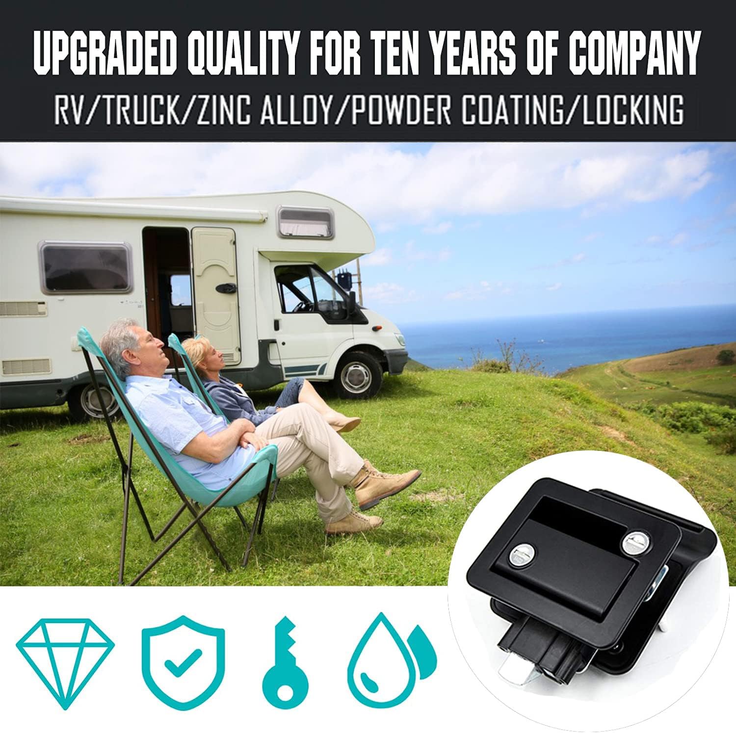 Black Zinc Alloy RV Door Lock with 4 Keys, Pack of 2 M537542