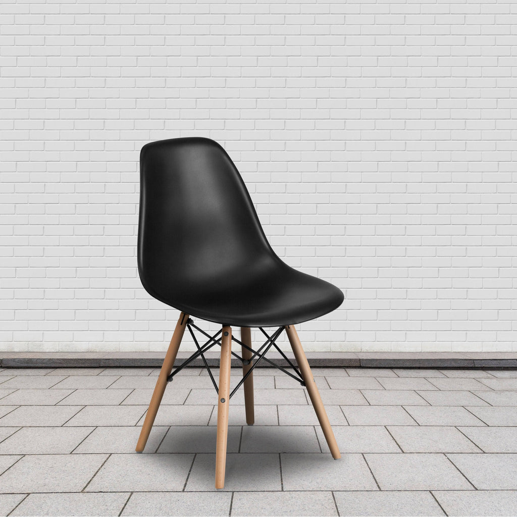 Orange Plastic Chair with Wood Base S508697
