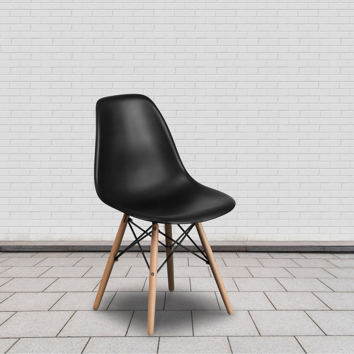 Orange Plastic Chair with Wood Base S508697