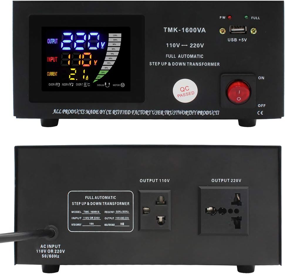 Voltage Converter Transformer 220V to 110V Step Up/Down with Circuit Breaker Protection X406