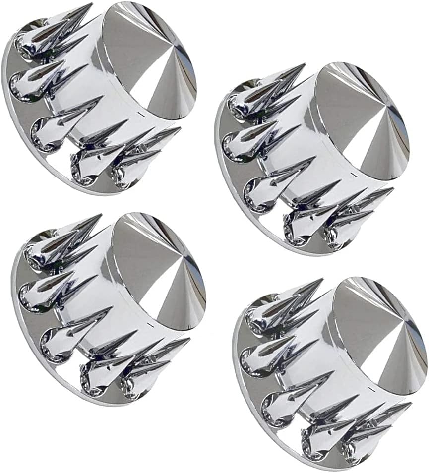 Semi Truck Chrome Rear Axle Wheel Cone Style Cover Kit Hub Cap with 33mm Spike Thread-On Nuts Covers P396