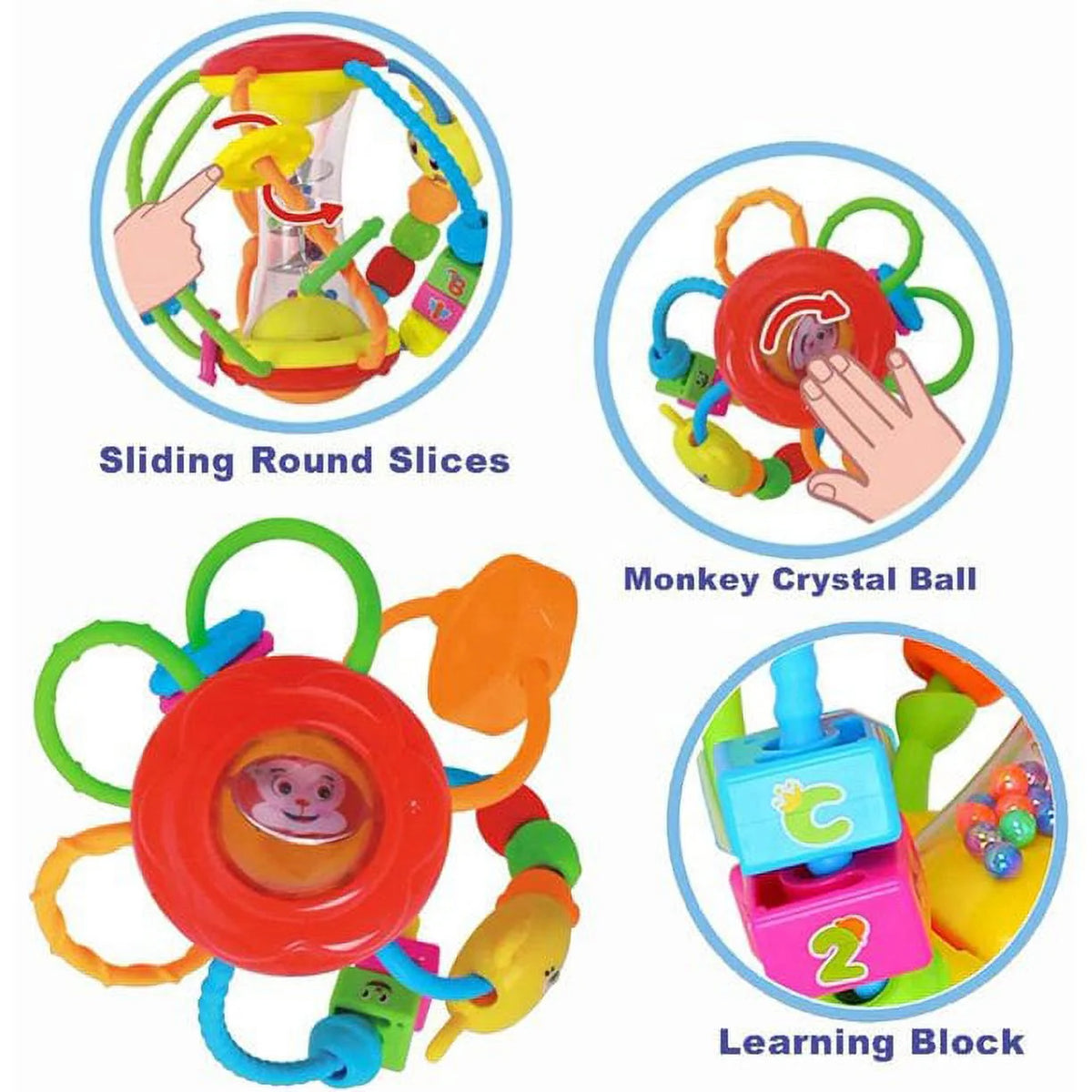 Baby Rattles Toys with Mirror Spinner Beads, Activity Ball Infant Toys A878