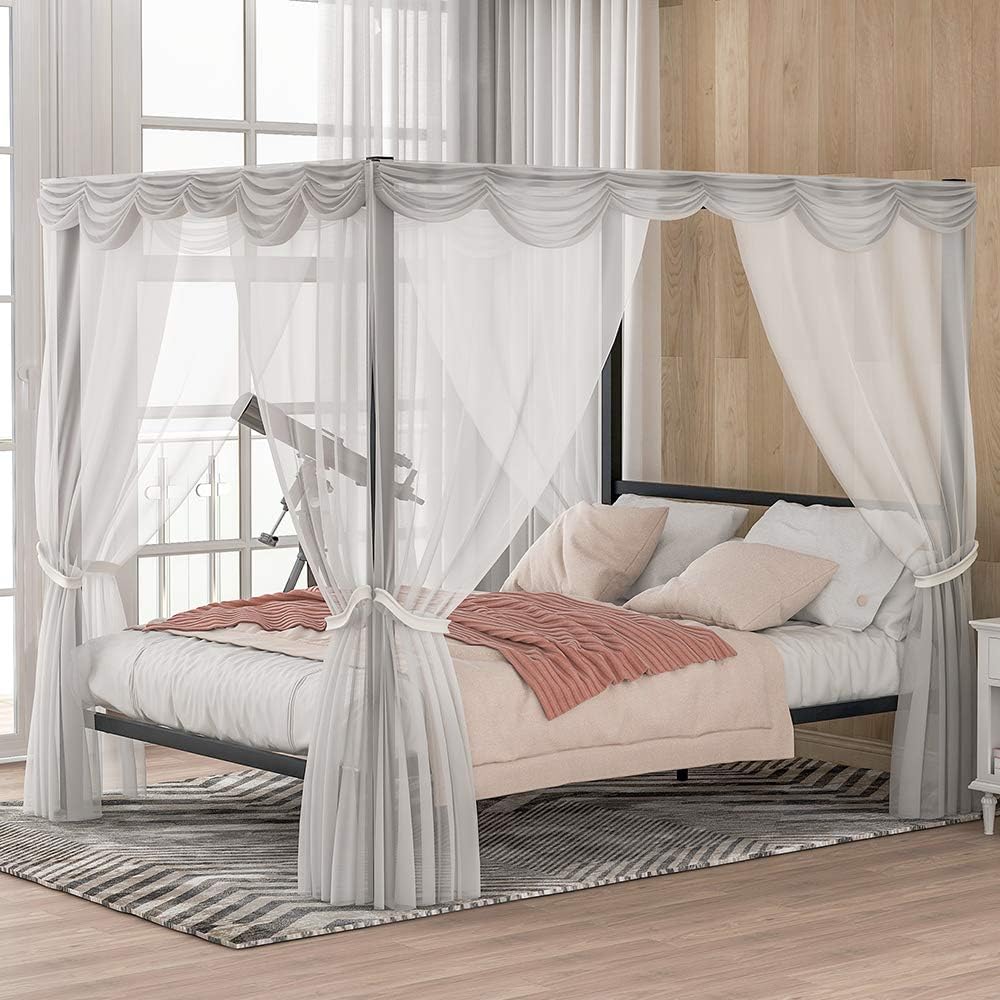 Black Queen Metal Canopy Bed Frame P5413