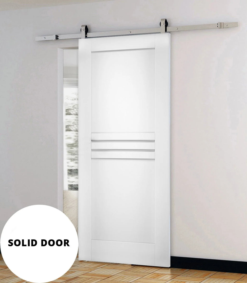 White Silk Solid Panel Interior Barn Door with Stainless Steel Rail Track Set Q702