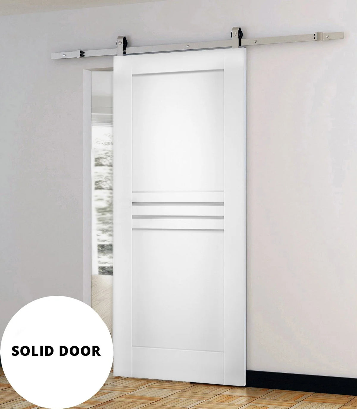 White Silk Solid Panel Interior Barn Door with Stainless Steel Rail Track Set Q702