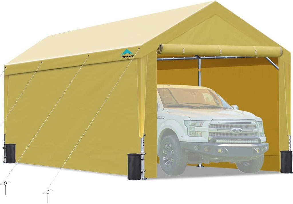 10x20 ft Heavy Duty Steel Carport with Adjustable Height, Sidewalls and Doors C22811