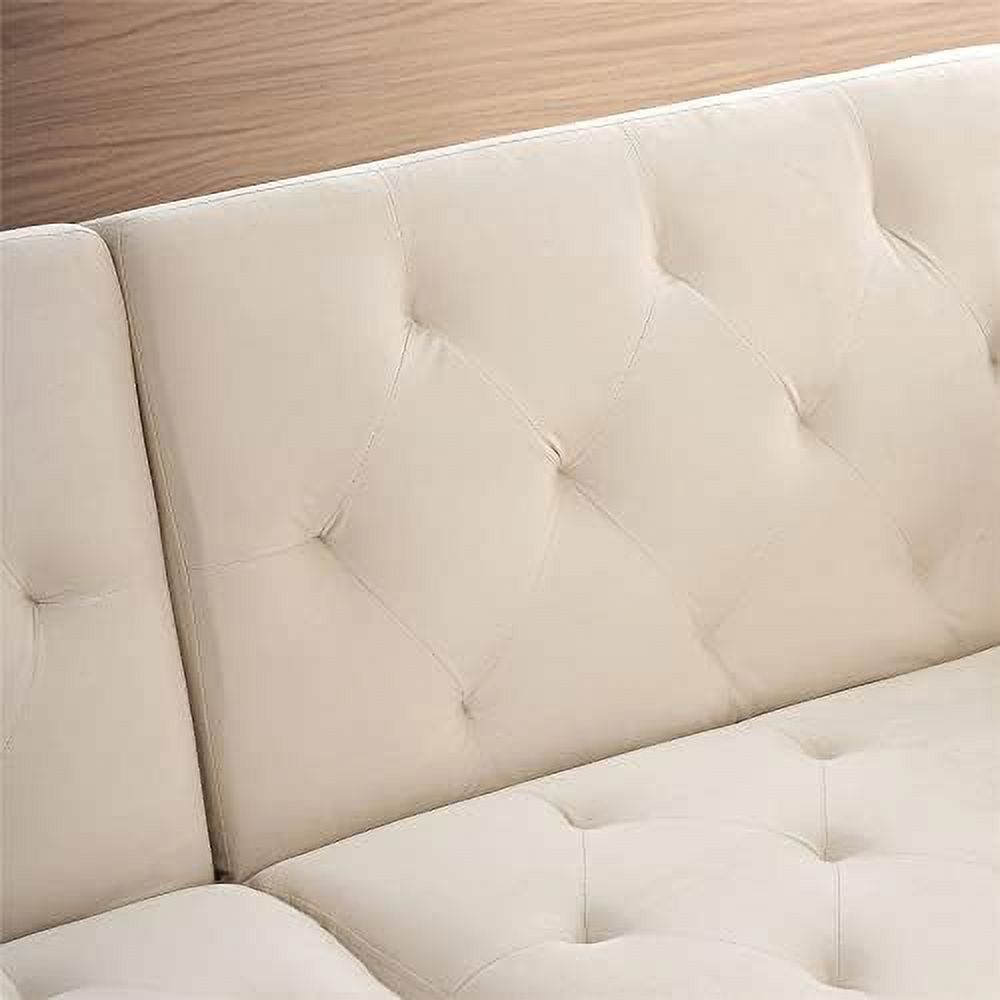 Beige Velvet Convertible Futon Sofa Bed with Two Pillows D686834
