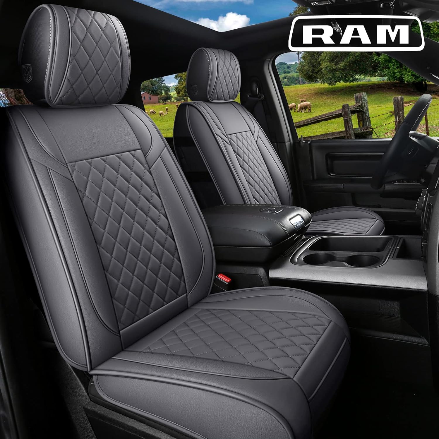 Grey Waterproof Leather Truck Seat Covers Full Set E858230