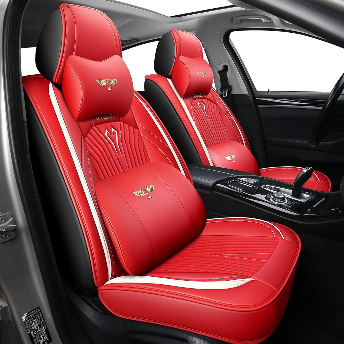 Black PU Leather Car Seat Covers Full Set 5 Seats A4891