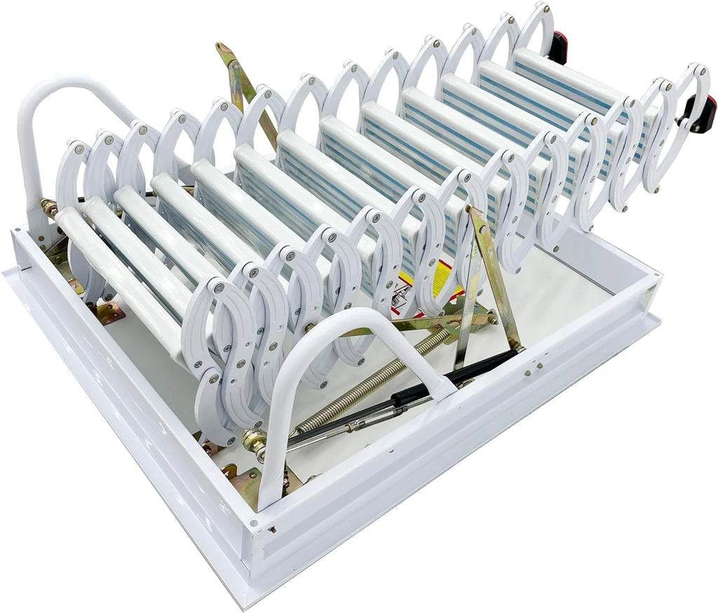 Attic Pull Down Ceiling Ladder Stairs Retractable Folding Extension Loft Stairs Ti-Mg Alloy White 31.5*39.37in Max. 10.5ft Height B135826