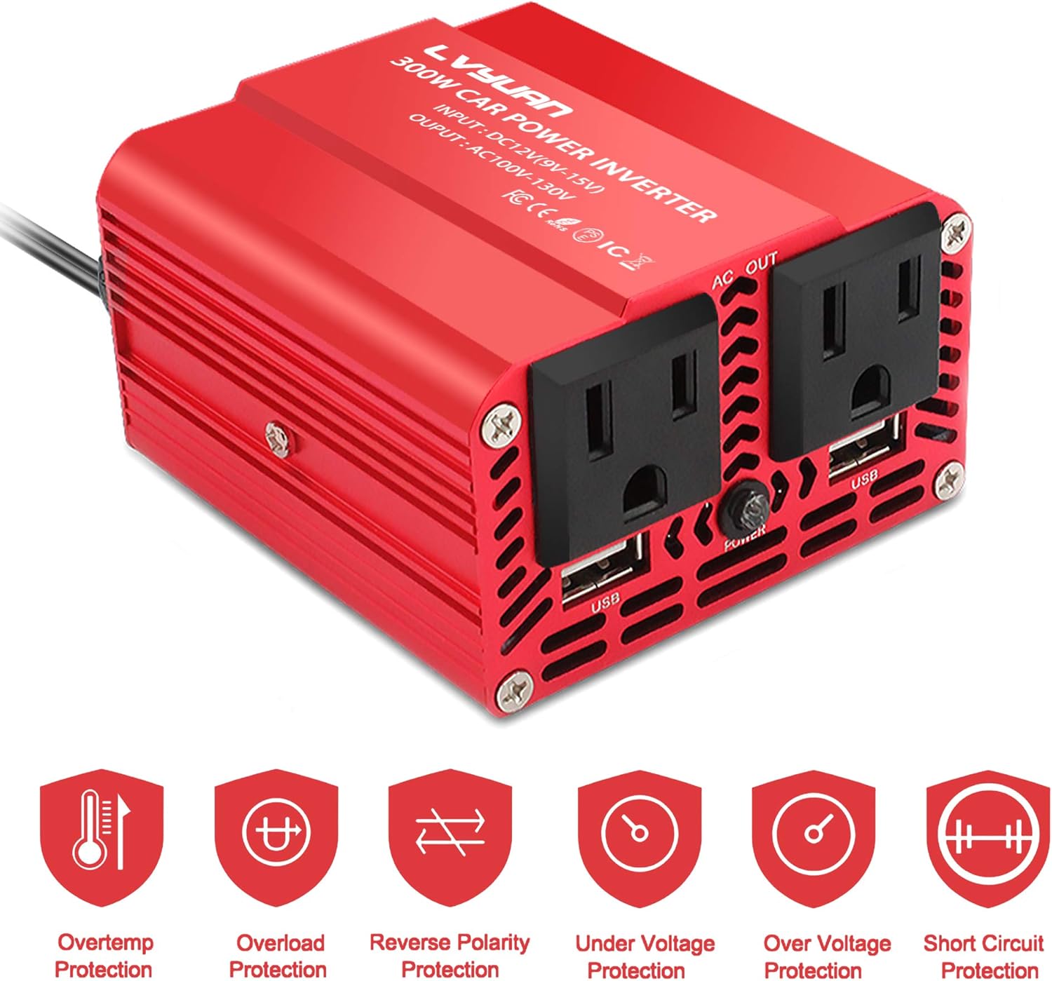 300W Power Inverter DC 12V to 110V AC with Dual USB Car Adapter K589288