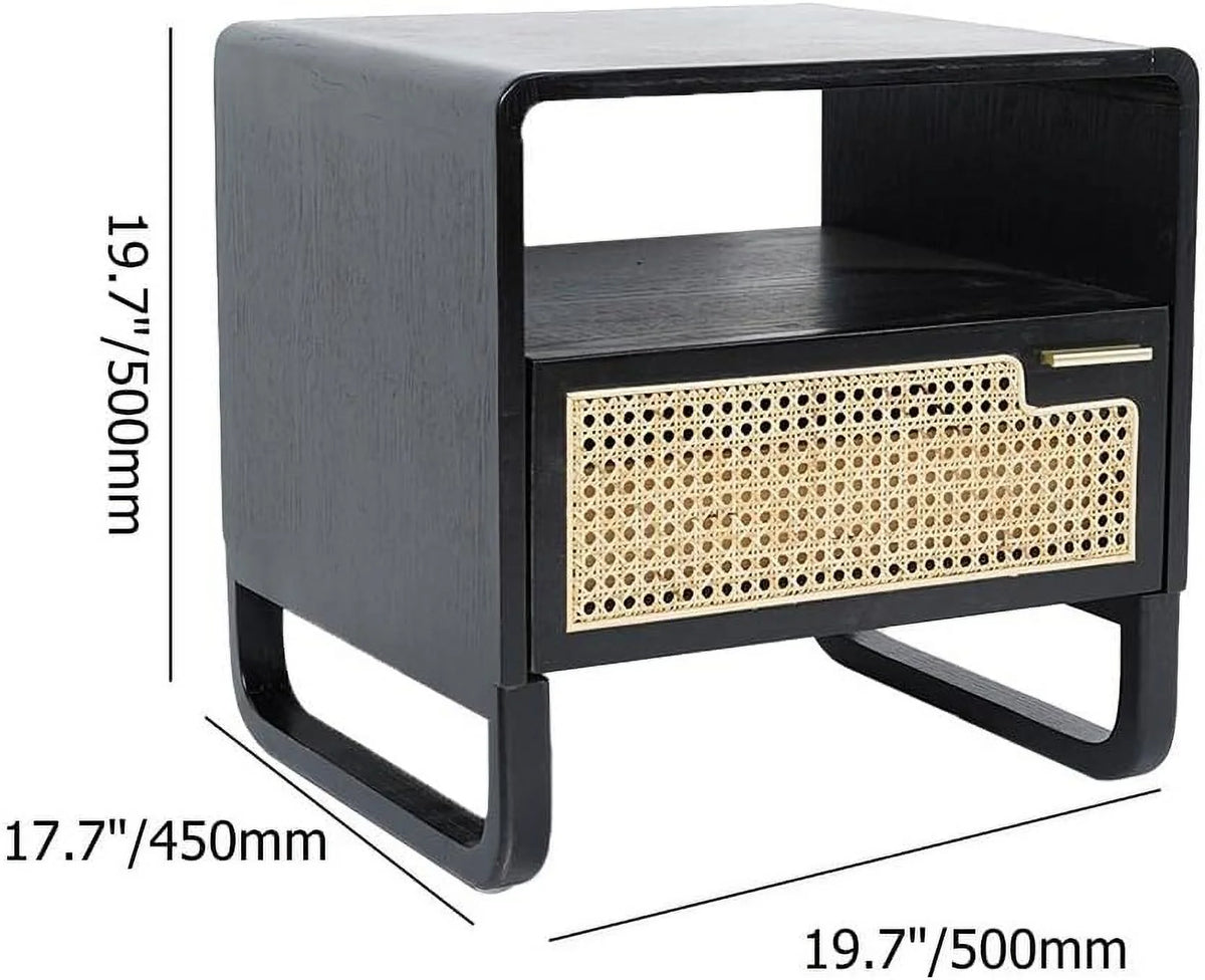 Black Rattan Woven Nightstand with 1 Drawer G938