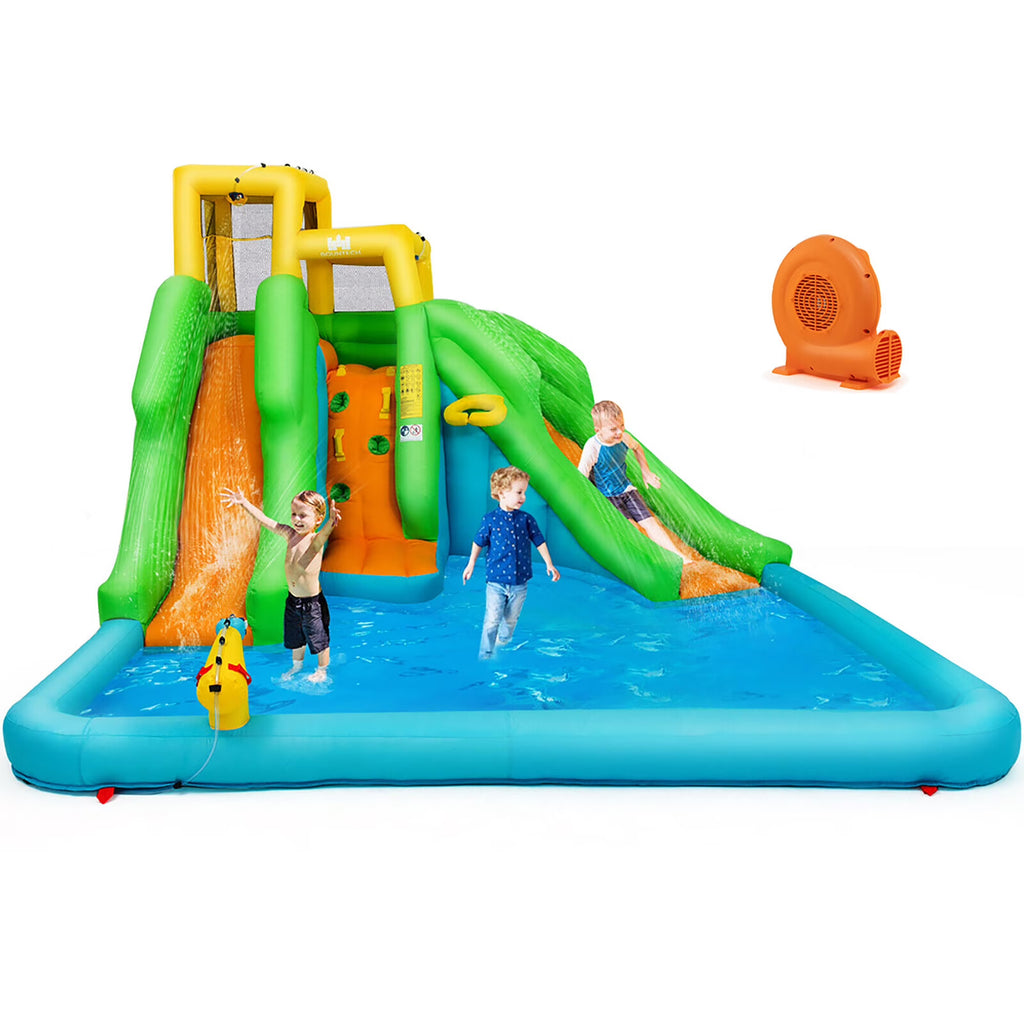 Inflatable Water Park Bounce House Two-Slide Bouncer with Climbing Wall and 550W Blower W57437