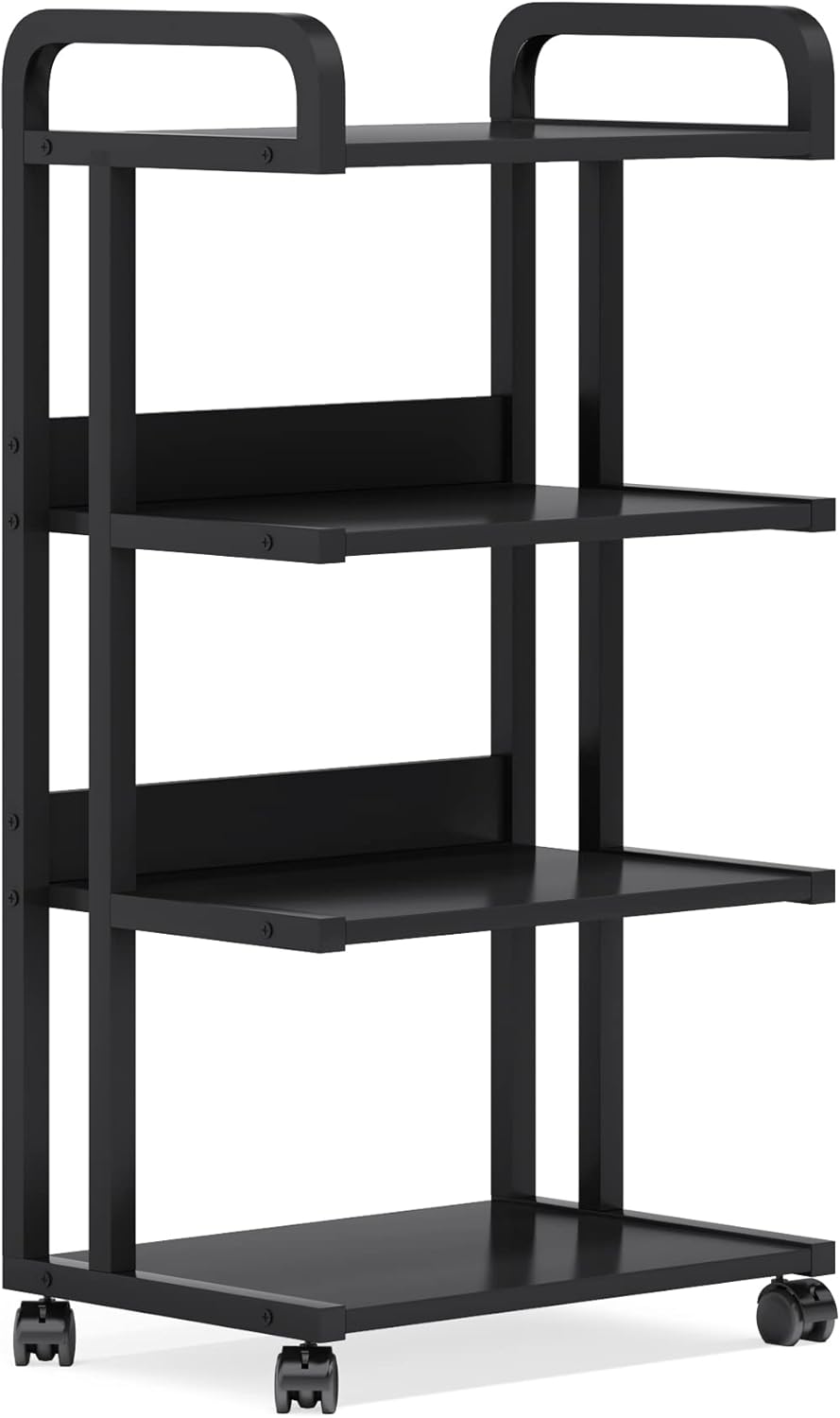 4-Shelf Mobile Printer Stand with Storage Shelves and Wheels Rustic Brown S334808
