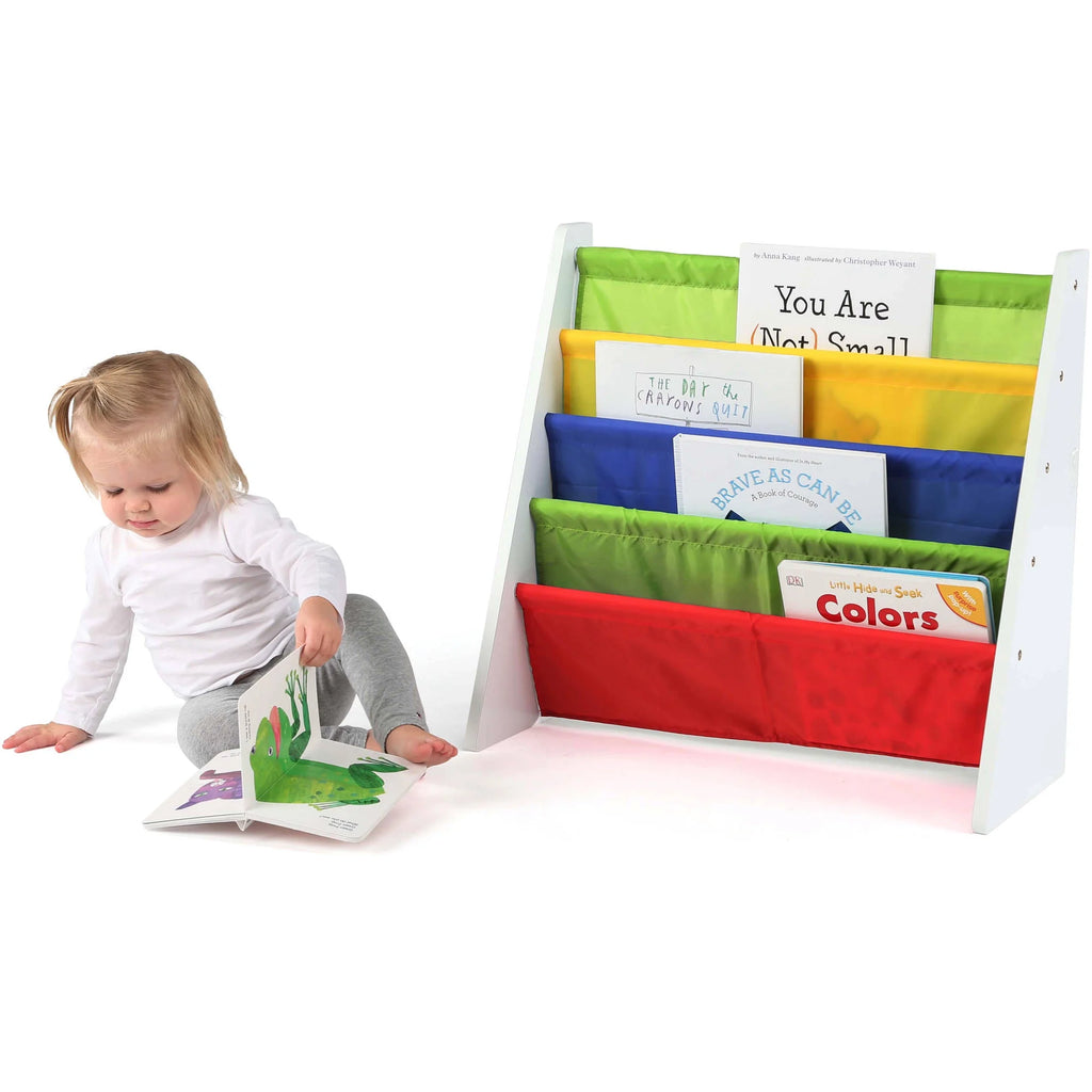 Kids Book Rack with Fabric Sling Sleeves W9016
