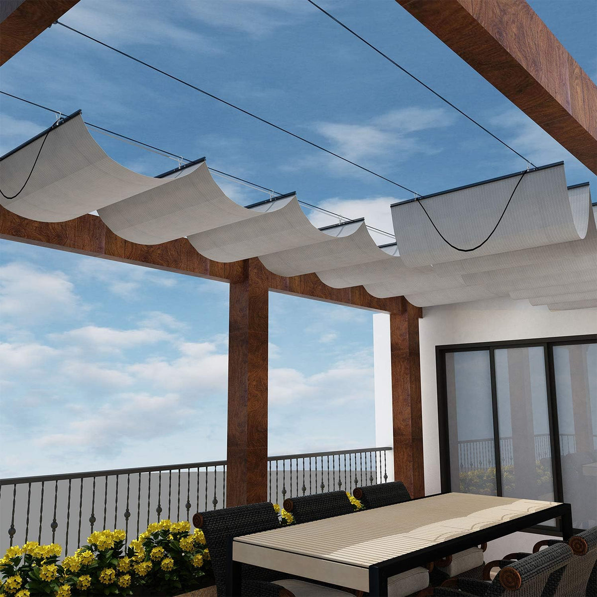 Brown 4' x 16' Retractable Shade Canopy Replacement Cover Y84873