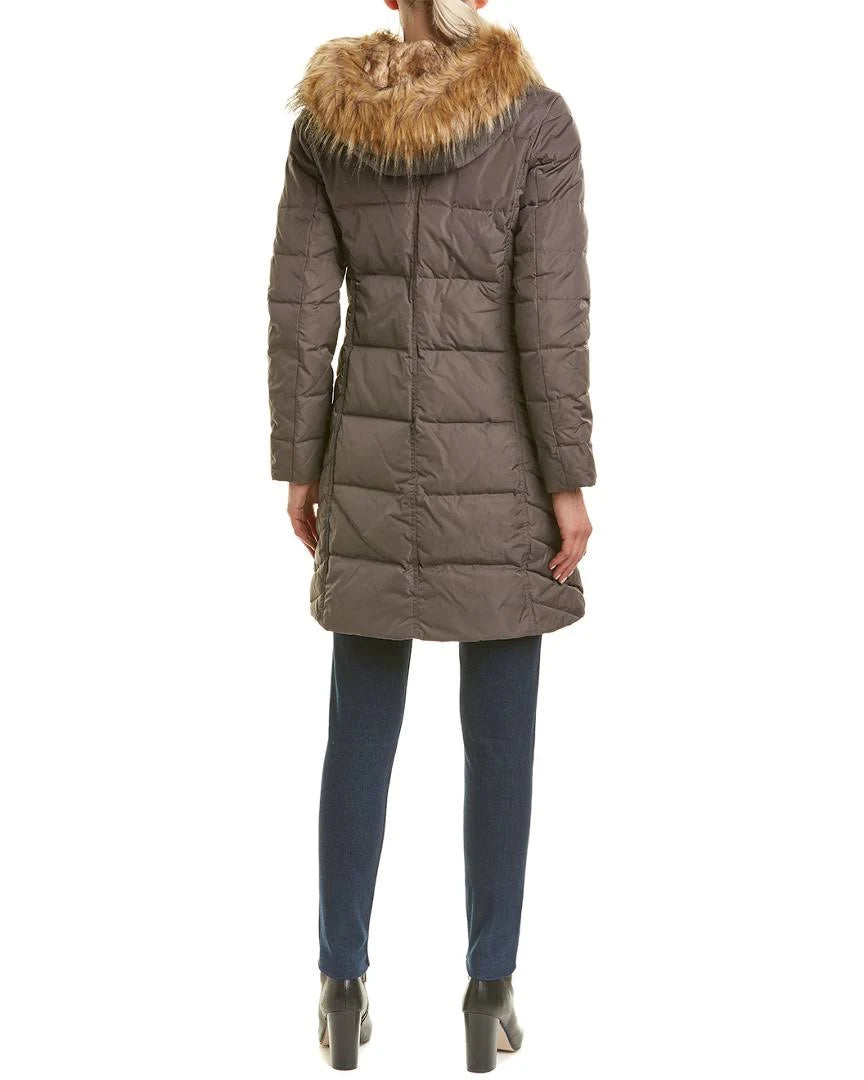 Faux-Fur-Trim Hooded Asymmetrical Down Puffer Coat C352689