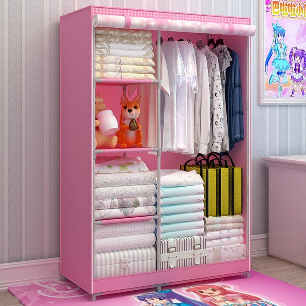 Fully-Enclosed Children Cartoon Dustproof Wardrobe Portable Reinforced Double Armoire D377